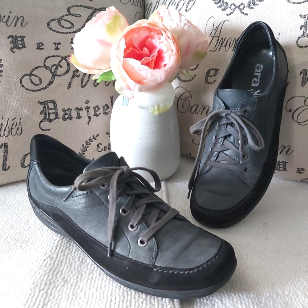 Ara leather sneakers gray lace up y2k